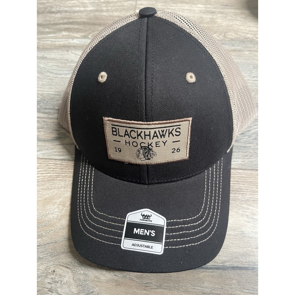 Chicago Blackhawks Hockey Baseball Adjustable Hat * Black Tan Taupe * Trucker